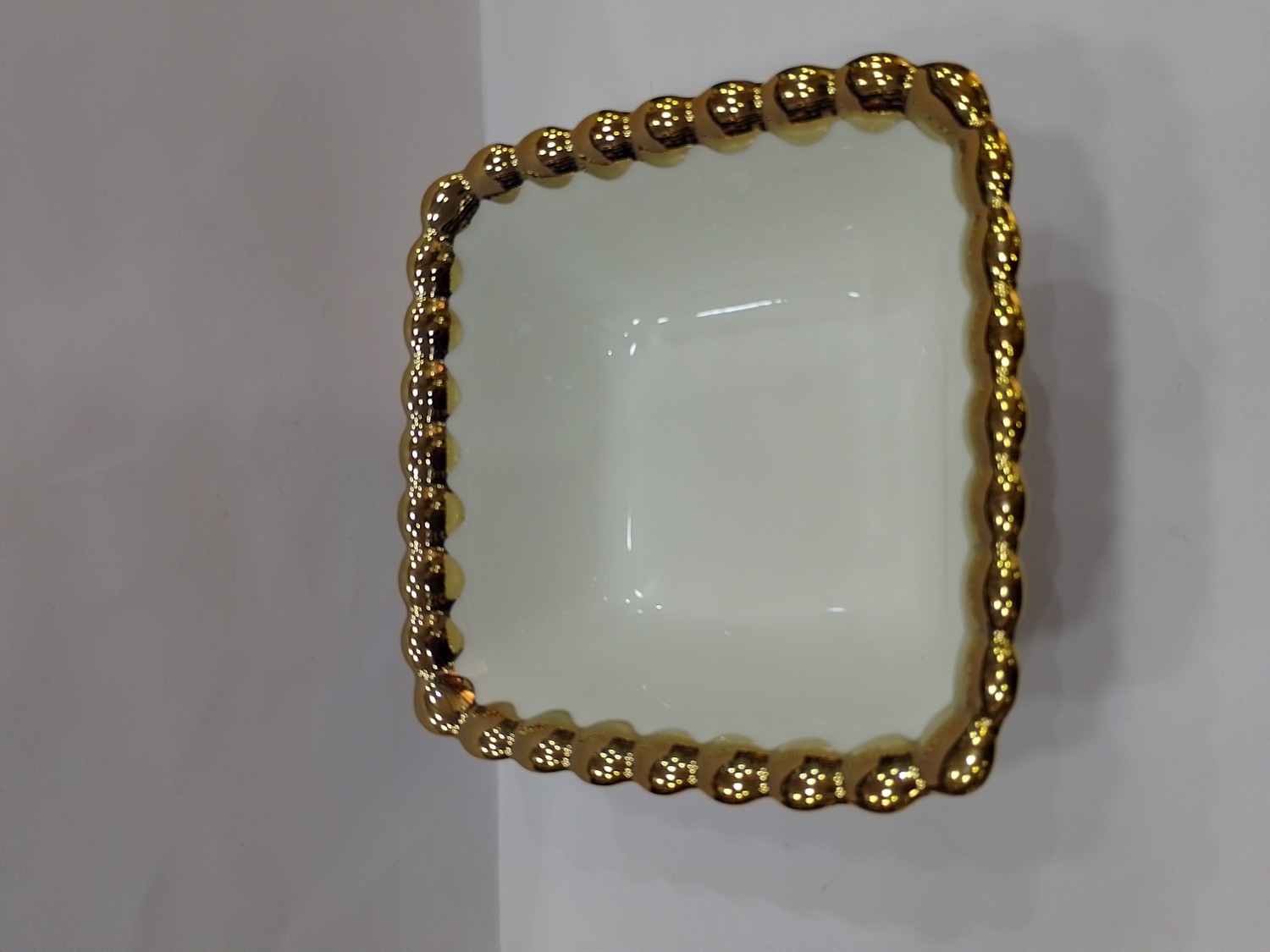 Gold And White Ceramic Round Bowl
