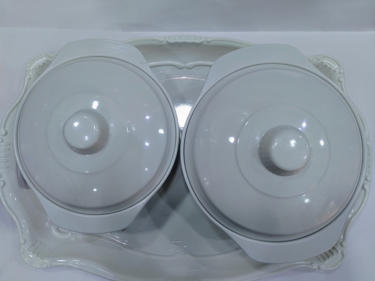 WHITE 2in1 SET CERAMIC DEEP PLATE WITH TRAY